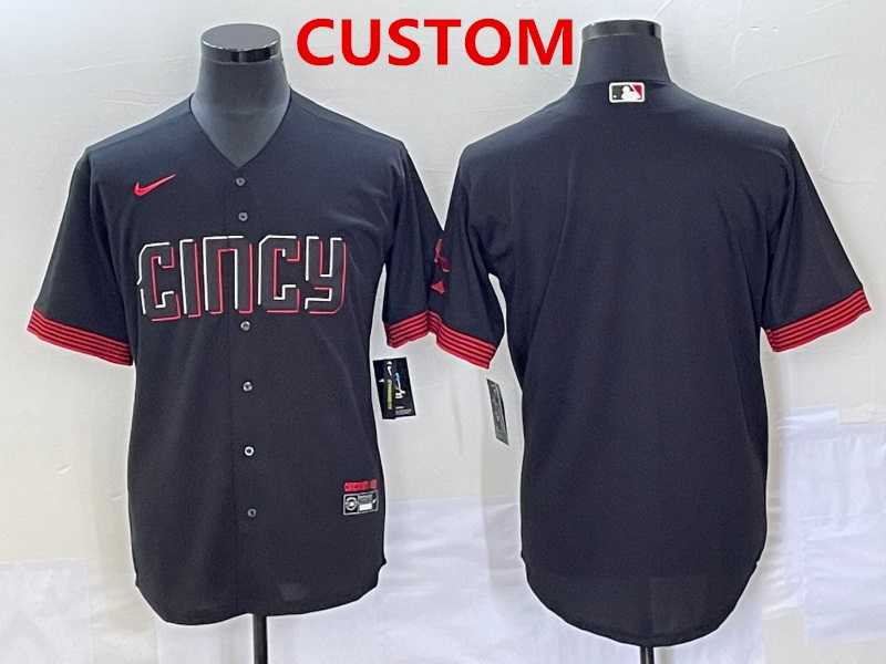 Men%27s Cincinnati Reds Custom Black 2023 City Connect Cool Base Stitched Jersey